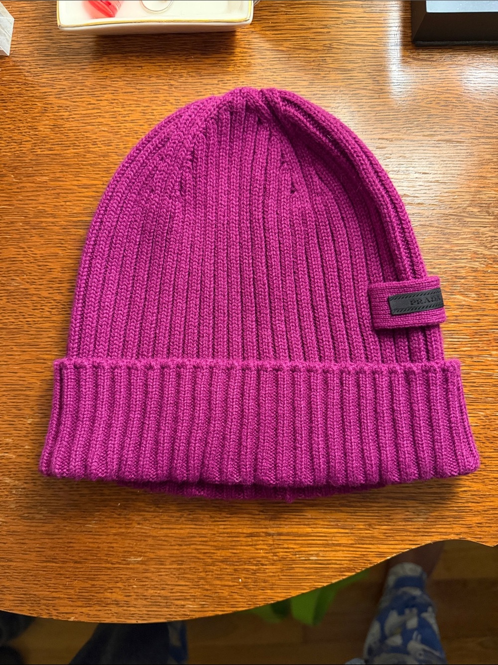 NWOT Prada Purple Ribbed Knit Cashmere Beanie Size Medium - Picture 5 of 5